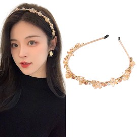 Champagne Crystal Headband Rhinestone Bridal Thin Hair Hoop Crystal Beaded Hairbands Sparkling Headband Hair Accessories Headwear for Women Party Daily