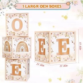 Does Not Apply 3Pcs Large Boho Rainbow One Year Girl Birthday Party Decoration Boxes  Cardboard