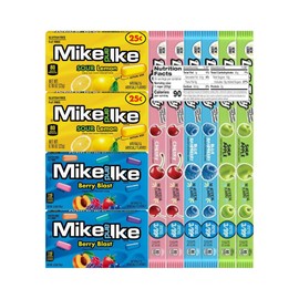Variety Pack Candy Mix Mike and Ike & Taffy Ropes - 10 Pack Individually Wrapped - 2 Each 5 Flavors - Sour Lemon, Berry Blast, Cherry, Blue Raspberry, Sour Apple