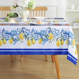 SASTYBALE Lemon Table Cloth, 60 x 120 Inch Rectangle Summer Tablecloth, Stain and Water Resistant White Polyester Decorations Fabric Table Cover for Dining, Party, Picnic, Indoor, Outdoor Use