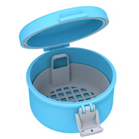 ANYLEY Leak-Proof Denture Case, Secure Lock Cleaning Box with Strainer for Travel, Household & Office, Completely Clean Care for Retainer, Mouth Guard, & Denture (Sky Blue + Silver Gray)