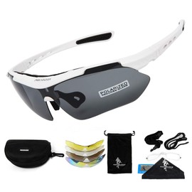 FREE SOLDIER Sports Sunglasses 5 in 1 Polarized Cycling Glasses for Men Women Tactical Military Glasses for Cycling Running Driving UV 400 Protection Golf Sunglasses,White