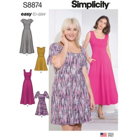SIMPLICITY Sewing Pattern S8874 Misses'/Women's Knit Dress, Paper, White, VARIOUS