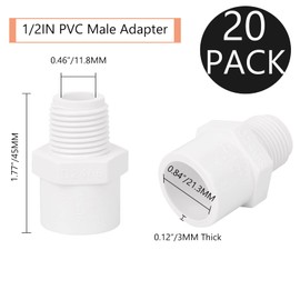 Lswteiz 20Pack 1/2" PVC Male Adapter Pipe Fittings (Socket x Pipe Thread) 2-Way PVC Hose Adapter Coupling with 1/2 Inch Male Thread, Schedule 40, White