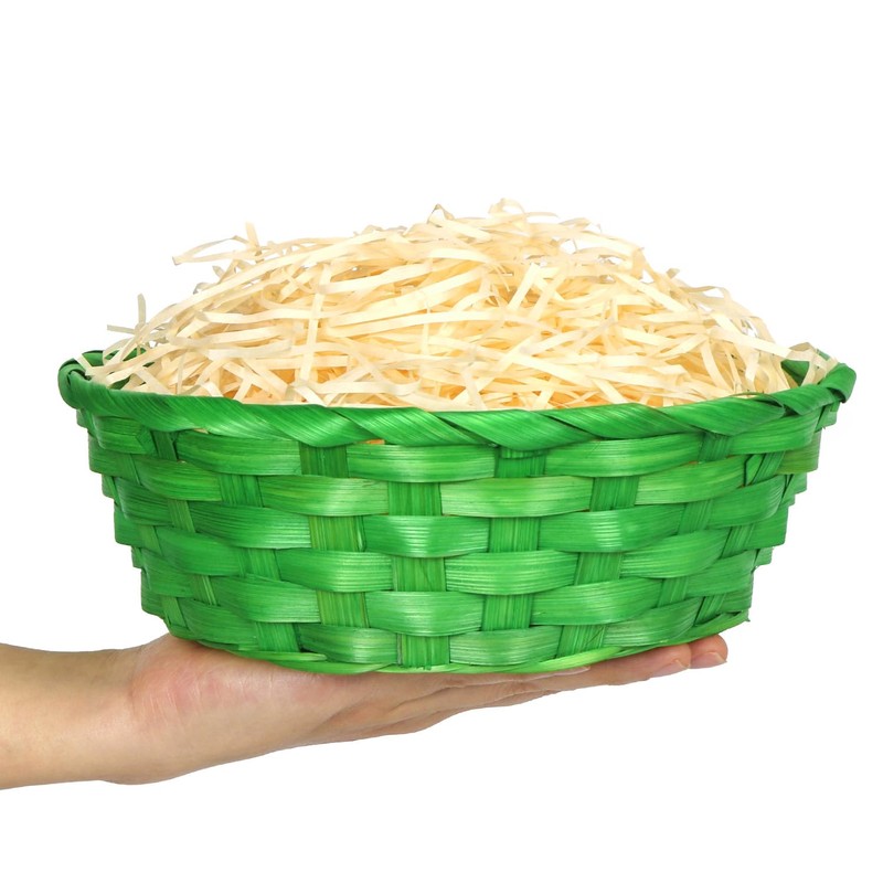 Epokus 4 Green Easter Baskets with Wood Colour Grass, Easter