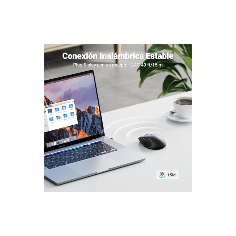 UGREEN Mouse Ergonómico Inalámbrico, 2.4 GHz con Receptor USB