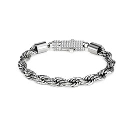 Silver Stainless Steel Rope Chain Bracelet for Women, 6mm Twisted Rope Chain, Chunky Bangle, Non-Tarnish Jewelry Gift, 7 Inch