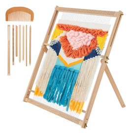 Loomix Adjustable Weaving Loom Kit with Stand for Adult, Large Tapestry Weaving Loom Frame for Chunky Blanket, 25" H x 19" W, Wooden Weave Kit