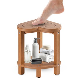 Corner Shower Stool for Shaving Legs， HDPE Waterproof Bathroom Shower Bench, Poly Lumber Corner Seat with Storage Shelf, Adjustable Height Non-Slip Feet, Easy Installation/No Maintenance(Sand Brown)