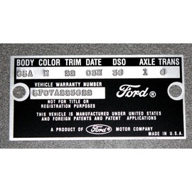 Maryland Mustang 1965 Mustang Falcon Data Plate Stamped with your Paint, Body, Color information