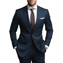 SHUZHXLZANGY Prom Suits for Men Navy 2 Piece Mens Suit Set Regular Fit Suit Holiday Suits for Men Size L