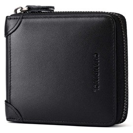 Mens Genuine Leather Zipper Wallet RFID Secure Large Capacity Double Fold Multi-card Leather Wallets for Men and coin purse(Oil wax brown)