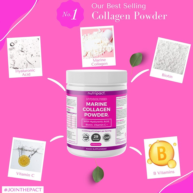 Hydrolysed Marine Collagen Peptides Powder with Hyaluronic Acid, Biotin, Vitamin