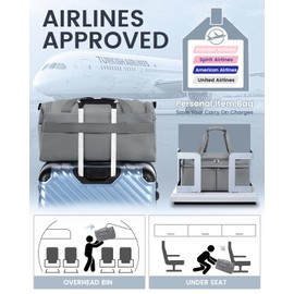 For Spirit Airlines Personal Item Bag 18X14X8 Carry On Travel Duffle Bags for Airplanes Women Men with Wet Pocket Weekender with Shoe and Toiletry Bags, Gray