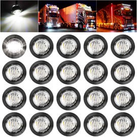 PSEQT 3/4" Round LED Side Marker Clearance Lights Front Rear Top Marker Indicators Tail Light Waterproof for Trailer Truck Car Bus Van Pickup RV Wrangler ATV UTV (20Pcs White LED Lights)