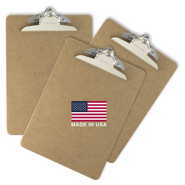 Officemate Recycled Wood Clipboard, Letter Size, 9" x 12.5" with 6" Clip, 3 Pack (83133),Brown