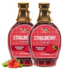 Green Jay Gourmet No Sugar Added Strawberry Syrup - Low Sugar Breakfast Syrup with Fresh Strawberries & Lemon Juice - All-Natural, Non-GMO Pancake Syrup, Waffle Syrup & Dessert Syrup - 2 x 12 Ounce