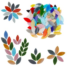 Belle Vous Glass Petal Mosaic Tiles (100 Pieces) - Mixed Colours with Assorted Sizes - Hand-Cut Stained Flower Leaves Tiles for Handmade DIY Arts/Crafts and Home Decoration