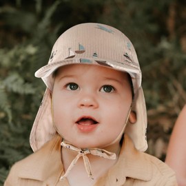 Gifts Treat Baby Kids Sun Hat, Cotton Hat for Baby Boys Girls Windproof Hat in Cartoon Pattern, Baby Sun Hat with Neck Protection, Brown Boats, 2 - 4 years