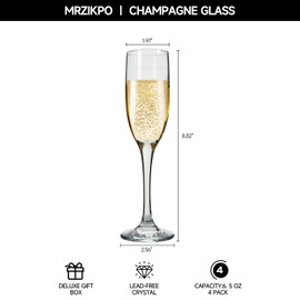 MRZIKPO Champagne Glasses,Set of 4,Classic Shape,Hand Blown Elegant Unique Gift for Long stem Sparkling,Wine glasses for Wedding,Birthday Mother’s Day-Ideal for Wine Tasting,Daily Use-6.5 oz,Clear
