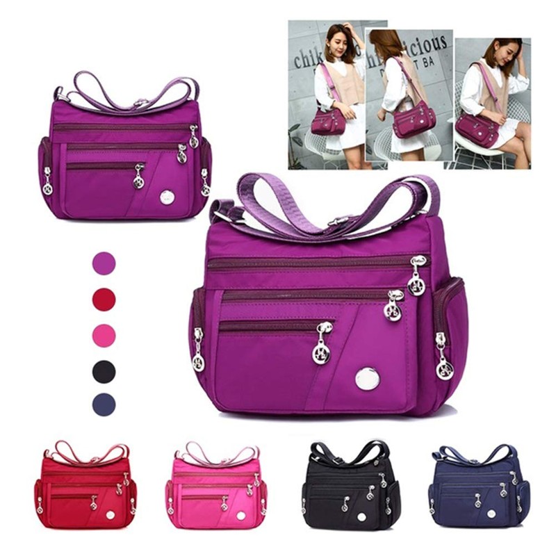 Women's Shoulder Bag, Nylon Multi Pocket Waterproof Crossbody Handbag, Adjustable