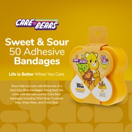 BioSwiss Care Bears Bandages, Sweet and Sour Care Bear Shaped Self Adhesive Bandage, Latex Free Sterile Wound Care, Fun First Aid Kit Supplies for Kids, 50 Count