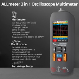 ALLmeter 3-in-1 Handheld Oscilloscope Multimeter Voltage Tester,10MHz Bandwidth,48MSa/s Sampling Rate,Digital Multimeter with AC/DC Voltage,Current,Capacitance & Resistance Measurement