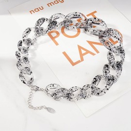 Bocar Statement Chunky Fashion Acrylic Beads Choker Cube Link Chain Necklace for Women Gifts (NK-10510-B-Black)