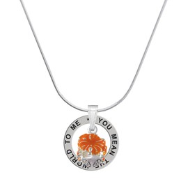 Delight Jewelry Hot Orange Hibiscus Flowers Spinner Silver-tone You Mean the World to Me Ring Necklace, 18"
