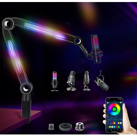 YOUSHARES Mic Arm Boom Arm - RGB Mic Boom Arm for Blue Yeti Mic, HyperX QuadCast QuadCast S SoloCast, Fifine AM8, Rode, Shure SM7B, MV7, Razer, Gaming Mic and All Microphones