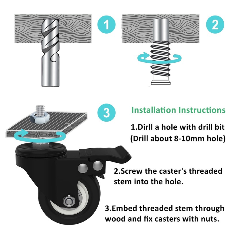 MySit 4pcs Stem Casters M8x25 with Brake Lock | 2