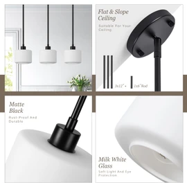 Osimir Black Pendant Lights Kitchen Island 2 Pack, Modern Milk Glass Hanging Light Fixtures with Rods, Mini Kitchen Pendant Lighting Over Island for Sink Bathroom, OS-YQ8153-2PBK