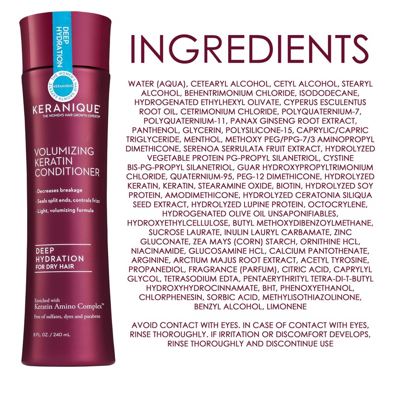Keranique Deep Hydration Volumizing Keratin Conditioner, 8 Ounce (2 Pack)