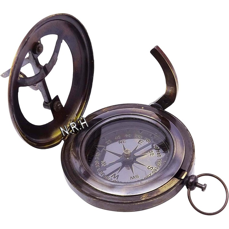 Nautical Pocket Compass Magnetic Navigation Sundial Brass Maritime Hiking Compass