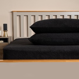 OHS Teddy Fleece Pillow Case 4 Pack, Luxury Pillow Cover Fluffy Pillowcases Side Sleeper Warm Cosy Soft Teddy Bear Fleece Hotel Quality Thermal Pillowcases, Black