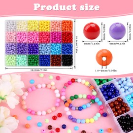 1440Pcs 6mm Candy Color Acrylic Round Beads, 24 Colors Assorted Plastic Bubble Gum Beads with Hole Loose Beads Bulk for Bracelets Necklace Jewelry Making DIY Crafts