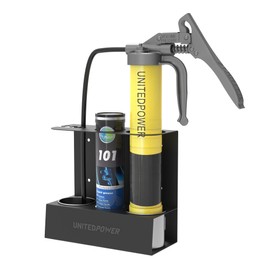 UNITEDPOWER Grease Gun Holder, Wall Mount Grease Gun Storage Rack, Organizer for Workshop, Shop, Garage with Removable Drip Cups & Spare Cartridge Holder