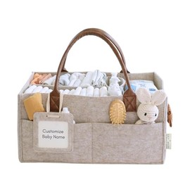 Lily Miles Baby Diaper Caddy Organizer, Nursery Storage Basket for Newborn Essentials, Neutral Gift for Baby Shower, Registry Must-Have, Car Organizer for Diapers and Wipes - Sand, Large