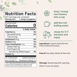 Micro Ingredients Organic Butterfly Pea Flower Tea, 8 oz | Loose Leaf Herbal Tea | Natural Blue & Purple Color | Rich in Antioxidants | Caffeine-Free, Non-GMO, No Sugar