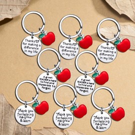 8PCs Teacher Keychain Thank You Gifts for Teacher Appreciation Gifts Graduation Gifts Teachers Day Teacher Birthday Gifts (different pattern)