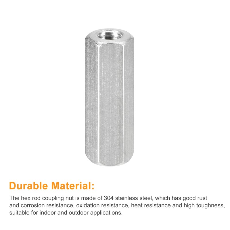 uxcell M8 x 1.25-Pitch 40mm Length Coupling Nuts, 2pcs 304