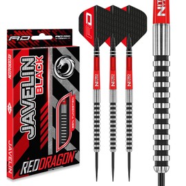 RED DRAGON Javelin Black 20g - Tungsten Professional Steel Tip Darts Set with Dart Flights and Dart Shafts (Stems)