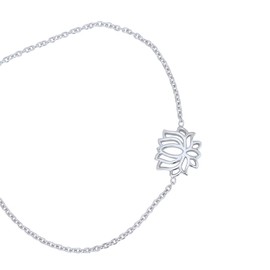 Vanbelle Sterling Silver Jewelry - Rhodium Plated with 925 Stamp - Blossomed Lotus Flower Charm Bracelet - Elegant Handcrafted for Women - 6.5" long + 1" extender