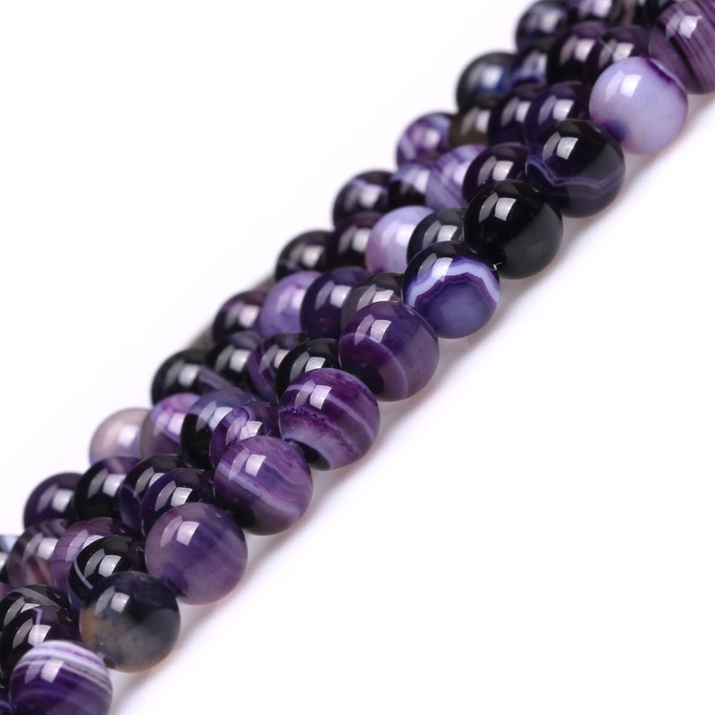 GEM-Inside 6mm Banded Purple Agate Round Gemstone Semi Precious Loose