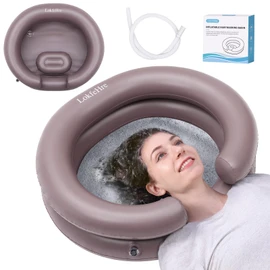 Portable Inflatable Hair Washing Basin for Bedridden - Wash Hair in Bed with Inflatable Shampoo Bowl.For Elderly,Disabled,Injured,Ideal Inflatable Sink for Locs Detox (Brown, 18in Inner)