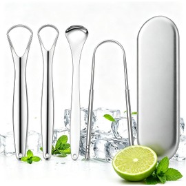 Set de 4 Limpiador de Lengua,Raspador de Lengua Acero Inoxidable,Tongue Scraper,Estuche de Transporte,Kit Limpieza Bucal,Ideal Niños y Adultos,perfecto para el aliento fresco y el cuidado bucal