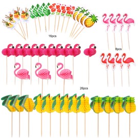 HOWAF 180 Pieces Hawaii Cocktail Decorations, Including Palm Flamingo Pineapple Paper Umbrellas Pick Tropical Fruit Straws Swizzle Sticks for Summer Pool Beach Party Drink Decorations
