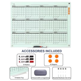 TSJ OFFICE Glass Calendar Whiteboard - 48 x 36 Inches Wall Mounted Yearly Calendar Dry Erase Board, Large Magnetic Glass White Board for Office, Home & School