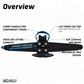 Heavy Duty Scissor Jack for Car - 2000 lbs Capacity, 26.5" Lift Height, 3/4" Hex Drive - Portable Scissor Lift Jack with Carry Handle, VersaLift Head, Wrench & Drill Adapter