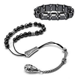 ALBATROSART Design - Greek KOMBOLOI Series Worry Beads Begleri Pony Anxiety Beads Rosary Relaxation Stress Relief (Black Hematite Faceted Beads & Bracelet- 8 mm, 21 Beads)